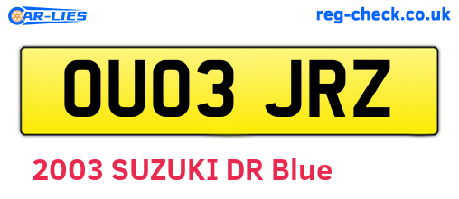 OU03JRZ are the vehicle registration plates.