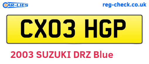 CX03HGP are the vehicle registration plates.