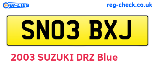 SN03BXJ are the vehicle registration plates.