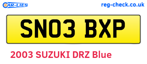 SN03BXP are the vehicle registration plates.
