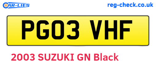 PG03VHF are the vehicle registration plates.