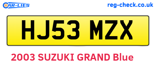 HJ53MZX are the vehicle registration plates.