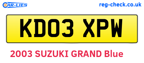 KD03XPW are the vehicle registration plates.
