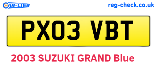 PX03VBT are the vehicle registration plates.
