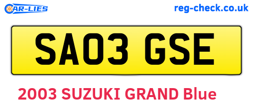 SA03GSE are the vehicle registration plates.