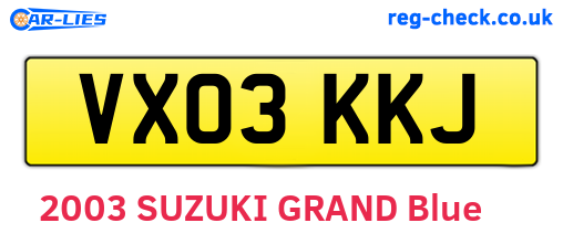 VX03KKJ are the vehicle registration plates.