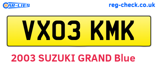 VX03KMK are the vehicle registration plates.