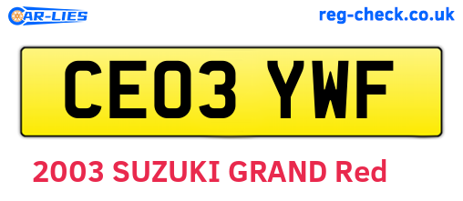 CE03YWF are the vehicle registration plates.