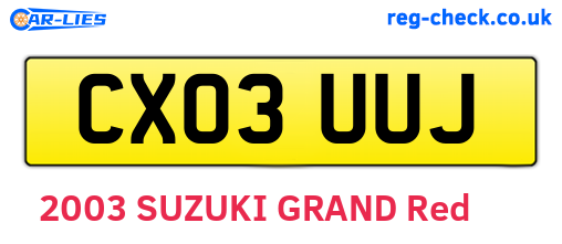 CX03UUJ are the vehicle registration plates.
