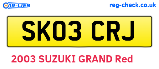 SK03CRJ are the vehicle registration plates.