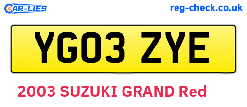 YG03ZYE are the vehicle registration plates.