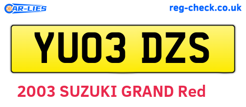 YU03DZS are the vehicle registration plates.