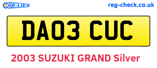 DA03CUC are the vehicle registration plates.