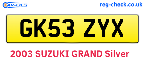 GK53ZYX are the vehicle registration plates.