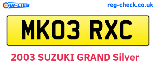 MK03RXC are the vehicle registration plates.