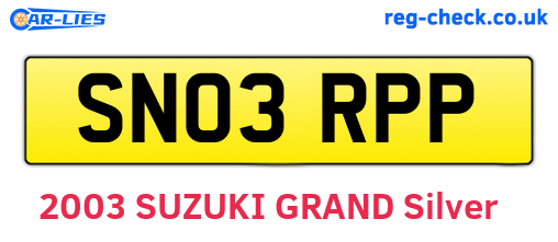 SN03RPP are the vehicle registration plates.