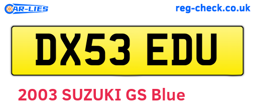 DX53EDU are the vehicle registration plates.