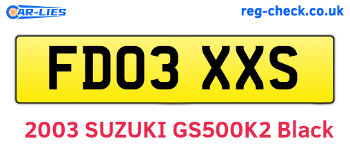 FD03XXS are the vehicle registration plates.