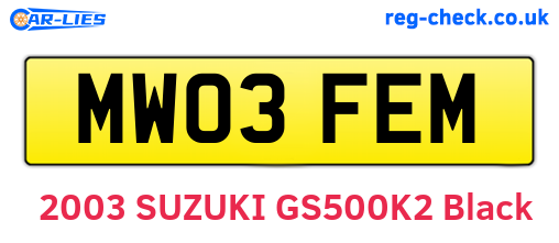 MW03FEM are the vehicle registration plates.