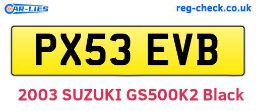 PX53EVB are the vehicle registration plates.