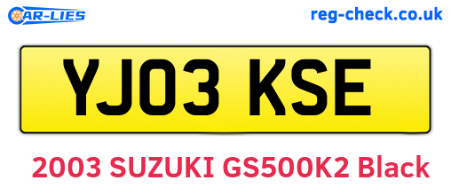 YJ03KSE are the vehicle registration plates.