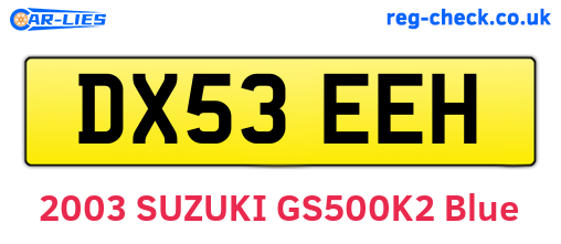 DX53EEH are the vehicle registration plates.