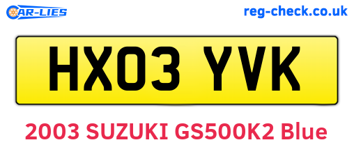 HX03YVK are the vehicle registration plates.