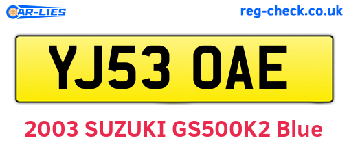 YJ53OAE are the vehicle registration plates.