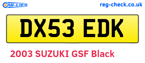 DX53EDK are the vehicle registration plates.