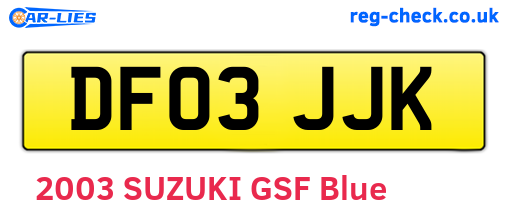 DF03JJK are the vehicle registration plates.