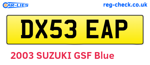DX53EAP are the vehicle registration plates.