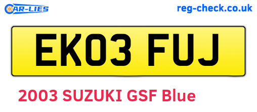 EK03FUJ are the vehicle registration plates.