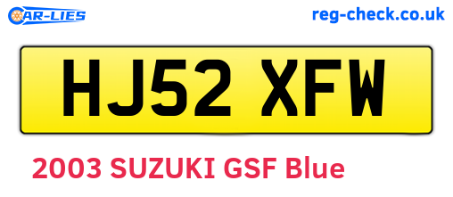 HJ52XFW are the vehicle registration plates.