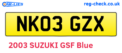 NK03GZX are the vehicle registration plates.