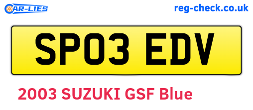 SP03EDV are the vehicle registration plates.