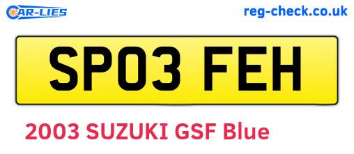 SP03FEH are the vehicle registration plates.