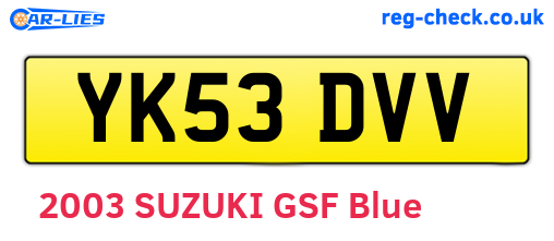 YK53DVV are the vehicle registration plates.
