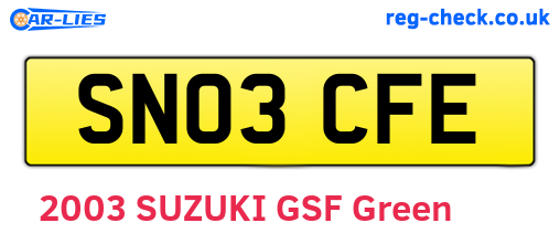 SN03CFE are the vehicle registration plates.