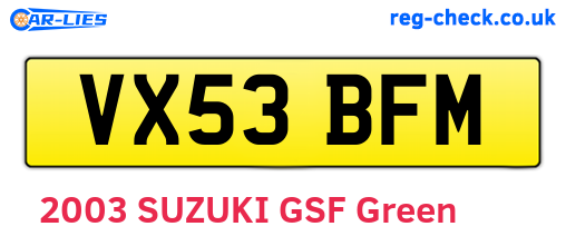 VX53BFM are the vehicle registration plates.