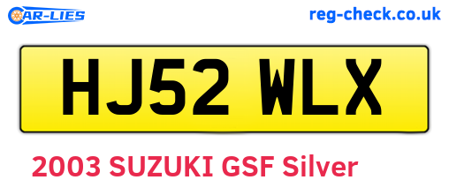 HJ52WLX are the vehicle registration plates.