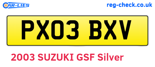 PX03BXV are the vehicle registration plates.