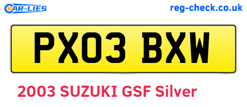 PX03BXW are the vehicle registration plates.