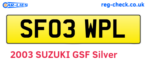 SF03WPL are the vehicle registration plates.