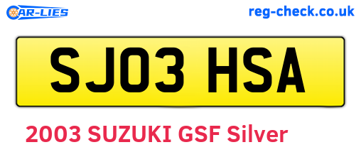 SJ03HSA are the vehicle registration plates.