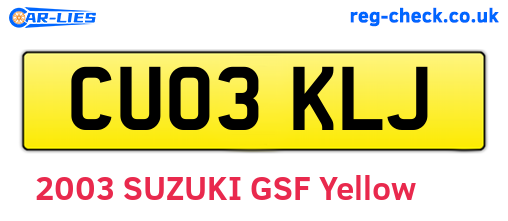 CU03KLJ are the vehicle registration plates.