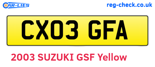 CX03GFA are the vehicle registration plates.