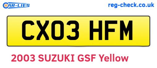 CX03HFM are the vehicle registration plates.