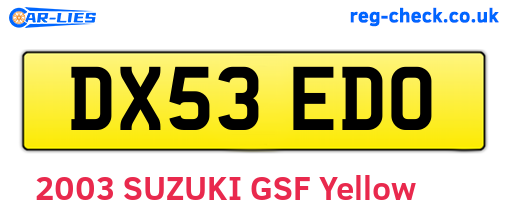 DX53EDO are the vehicle registration plates.