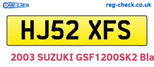 HJ52XFS are the vehicle registration plates.