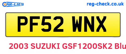 PF52WNX are the vehicle registration plates.